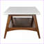 Mid Century Two-Tone Coffee Table with Solid Wood Frame &amp; MDF Top, Space-Saving Lower Shelf for Living Room