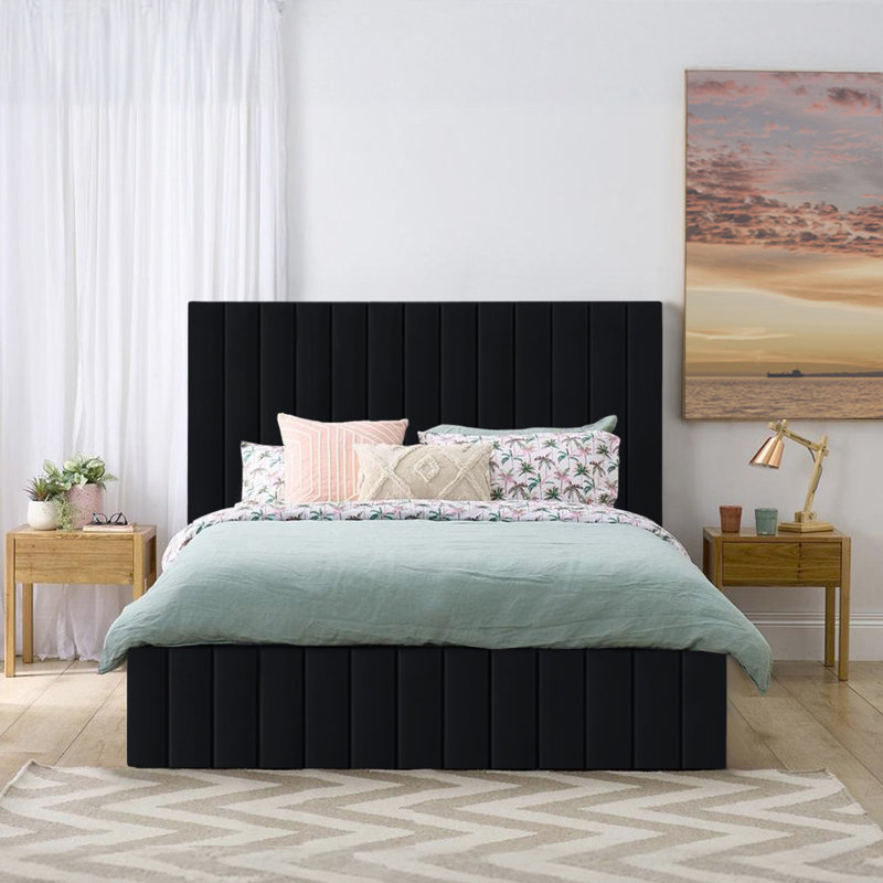 Janae Upholstered Ottoman Storage Bed, Black, Single (3')