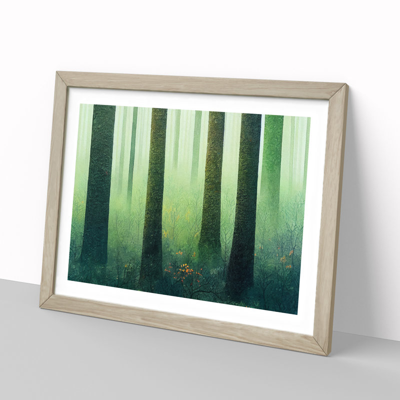 Pretty Watercolour Forest Vol.3 - Single Picture Frame Print, 46cm H x 64cm W x 2cm D, Oak Framed