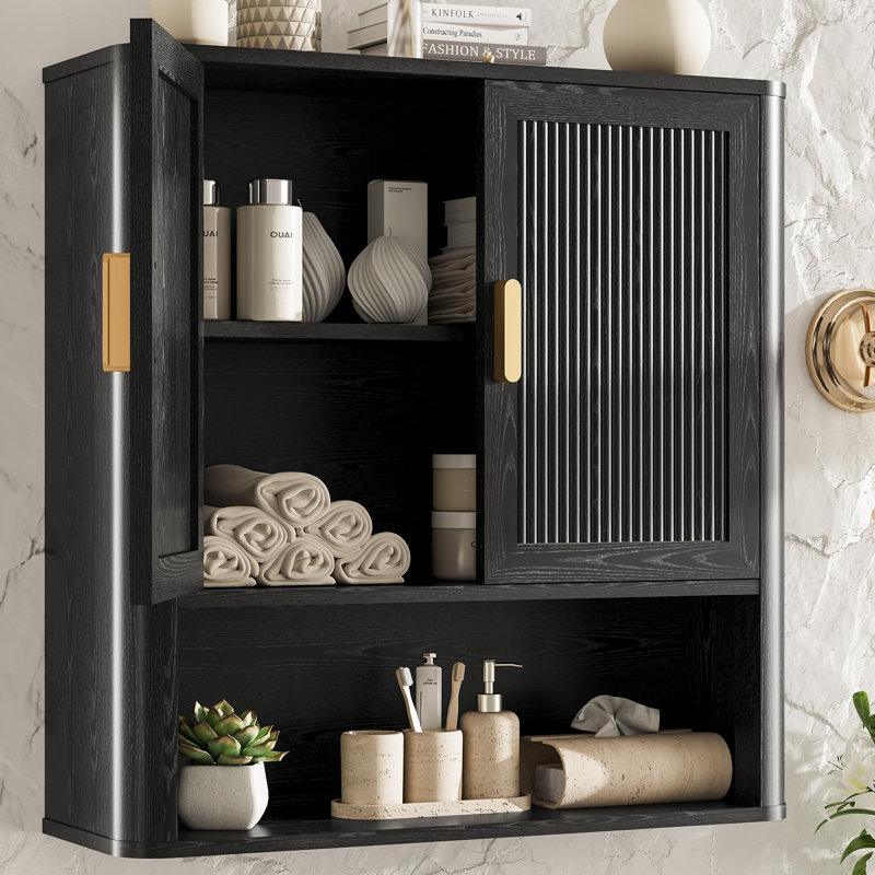 Armoire à pharmacie murale à 3 niveaux, tablettes réglables avec barre à serviettes et 5 crochets pour le rangement dans plusieurs pièces