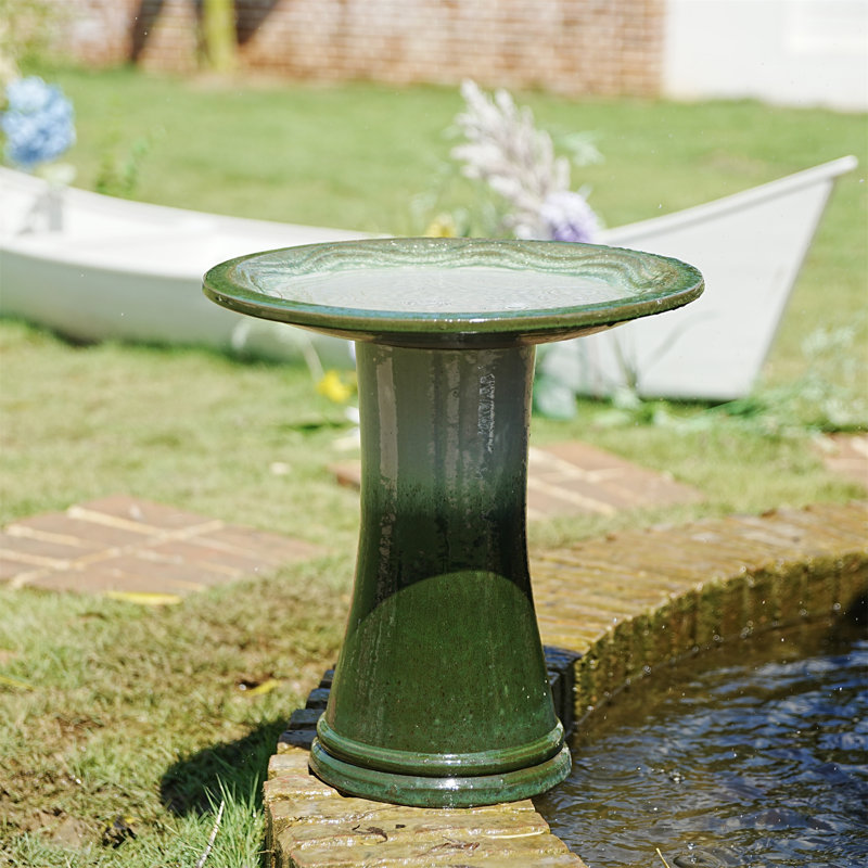 Bain d'oiseaux en céramique pour l'extérieur 17 po, dégradé vert, Grass Green