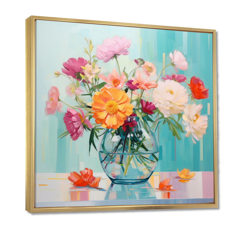 Art floral mural fleurs sauvages, Toile avec cadre flottant or, H 30 po x l 30 po x P 1 po