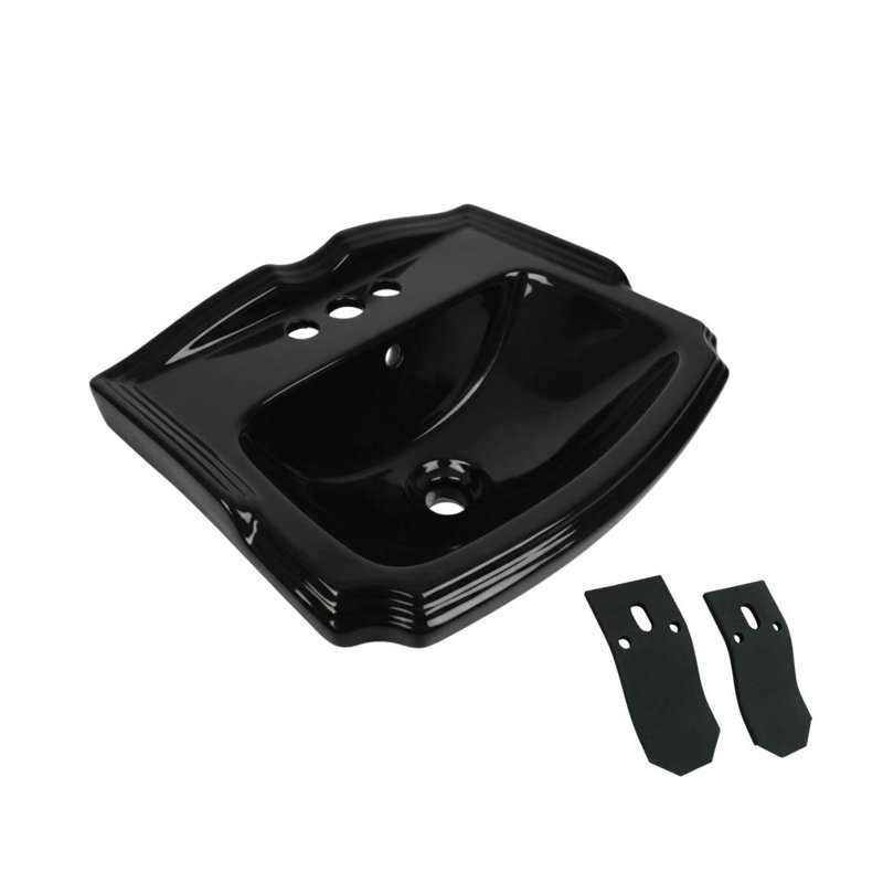 Lavabo de salle de bain mural en porcelaine vitreuse noire 19 "avec trop-plein et supports de fixation
