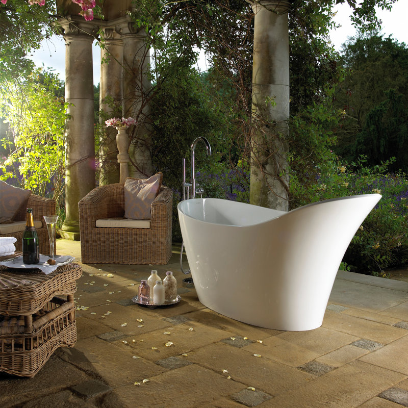 Amalfi 64-1/4" x 31-1/4" Freestanding Soaking Bathtub in Volcanic Limestone™ with No Overflow Hole, Gloss White