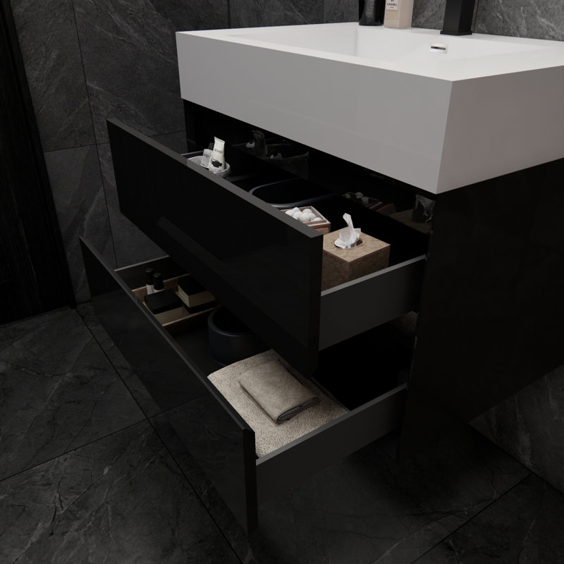 Albizu 30" Wall-Mounted Single Bathroom Vanity, Black