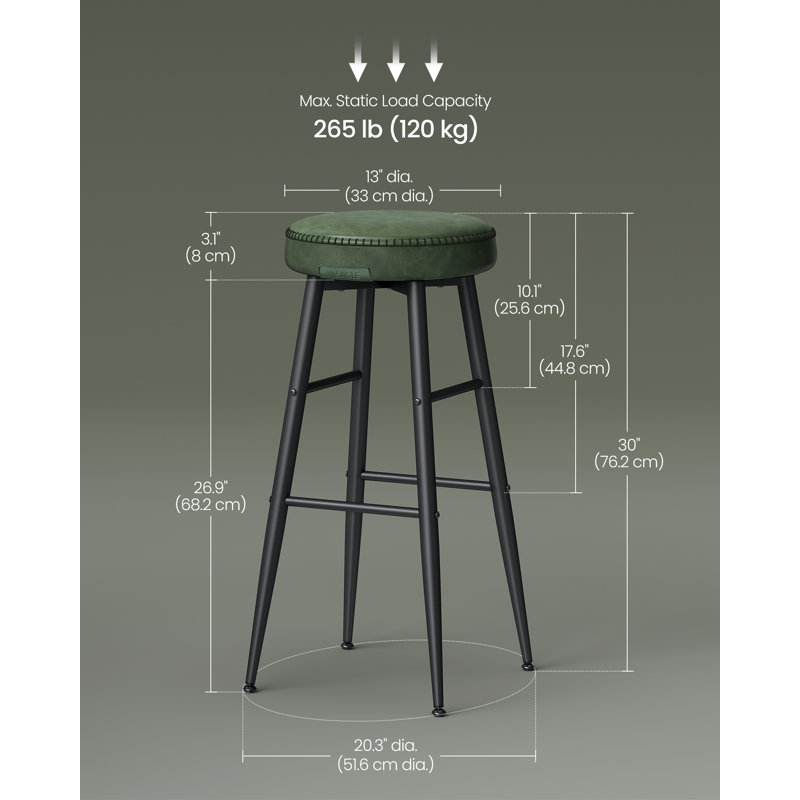 Parmley Faux Leather Stool, Green Faux Leather/Black Frame, Bar Stool (30" Seat Height)
