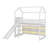Wood House Loft Bed With Slide, Storage Shelves And Light, Climbing Ramp-1027695982