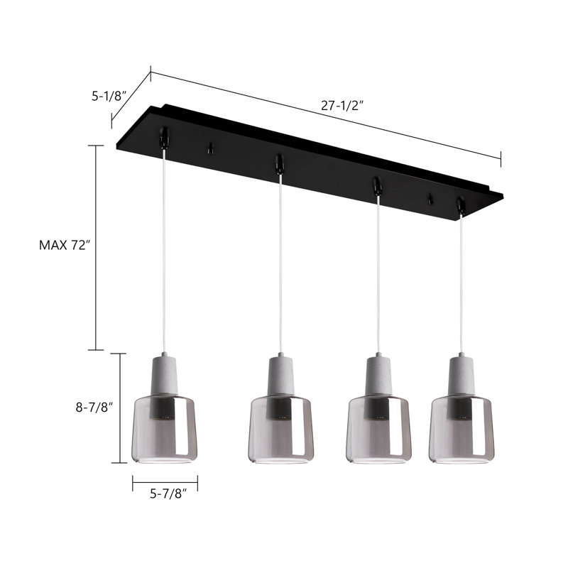 Samson LED Pendant, 4 Lights, 35 W, White/Clear Glass