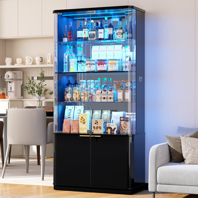 Vitrine en verre 71 "avec RVB, vitrine avec armoire de rangement