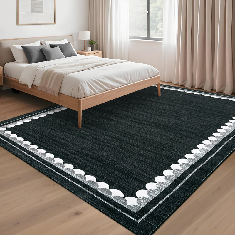Extra Washable Area Rug 10x13 Modern Minimalist Rug Non Slip Contemporary Neutral Carpet Floor Rugs Foldable Mat Black