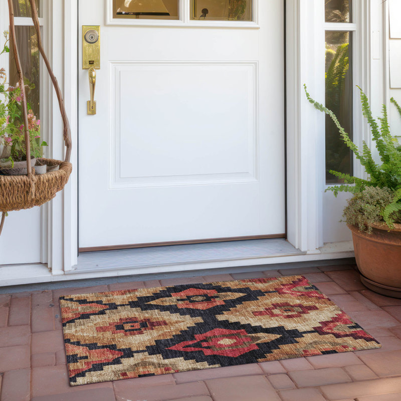 Tapis intérieur / extérieur lavable à la machine Xhevrie, Rectangle 1 pi 8 po x 2 pi 6 po