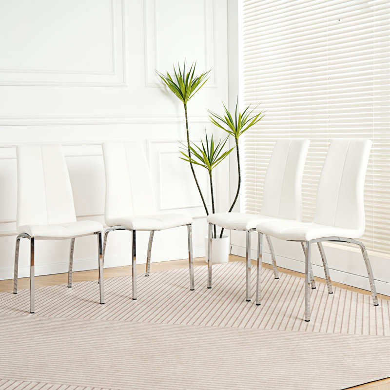 Ensemble de 4 chaises de salle à manger rembourrées, Argent argent, Blanc