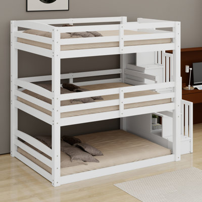 Triple Bunk Bed With Storage Staircase,Separate Design