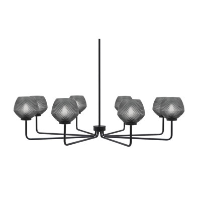 Lustre 8 lumières Amarmula, finition noir mat, verre texturé fumée 6 "