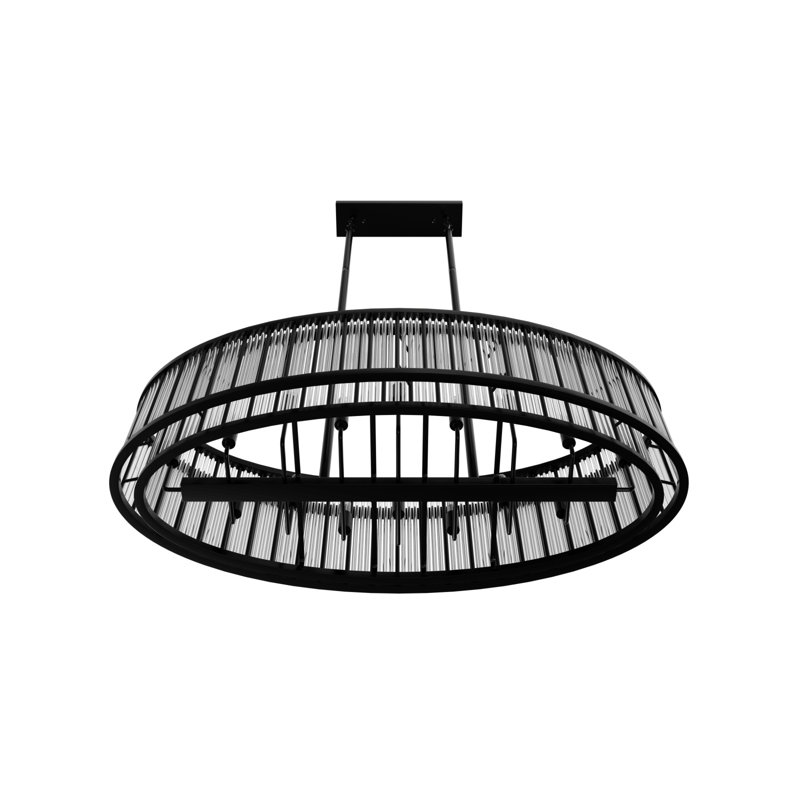 Lustre ovale en métal et verre Fiske, Nickel brossé