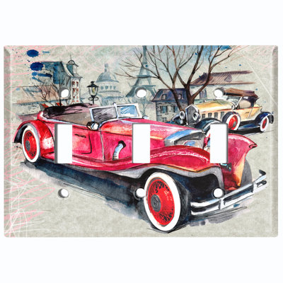 Vintage Twin Auto Mobile Classic Paris Street 3-Gang Toggle Light Switch Wall Plate