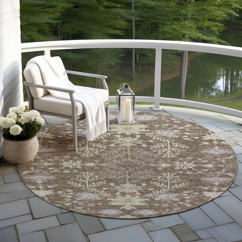 Machine Washable Indoor/Outdoor Cicel ACN1156 Brown Rug, Round 8'