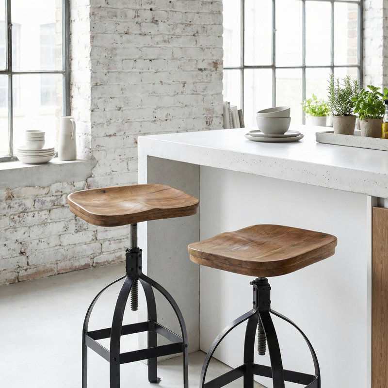 Swivel Solid Wood Adjustable Height Counter Stool with Steel Frame