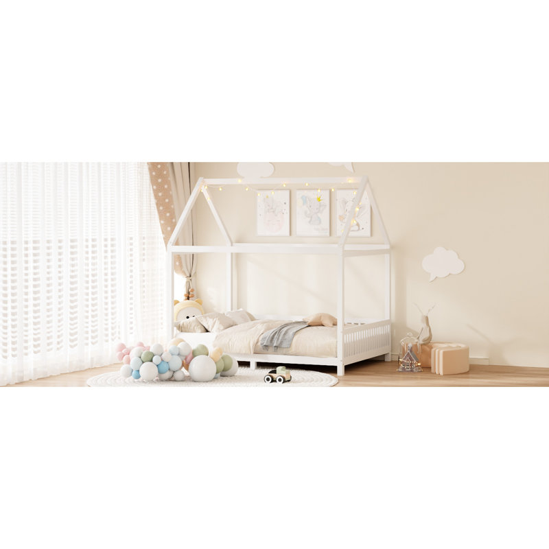 Lit blanc en bois pleine grandeur avec garde-corps et DEL - offre un sommeil réparateur et une taille équipée, blanc, pour une chambre merveilleuse