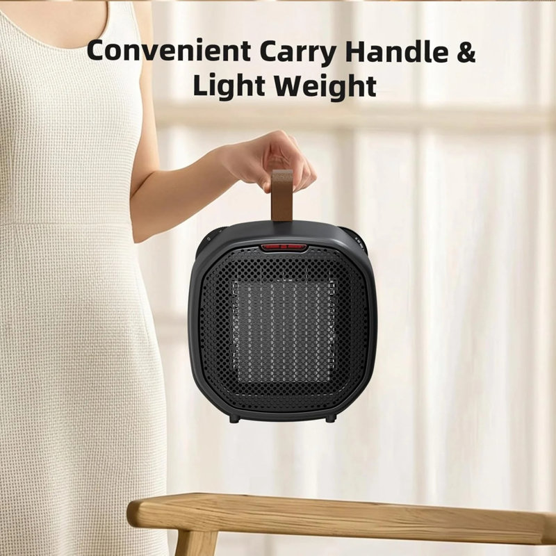 Compact Electric Ceramic Portable Space Heater - 60℉-87℉ Temperature Range, Built-In Safety Protections (Tip-Over & Overheat), Easy-Grip Handle For Home/Office Indoor Use