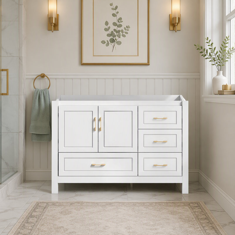 Meuble-lavabo autoportant 48 po avec 2 portes à fermeture douce et 4 tiroirs, armoire seulement, White