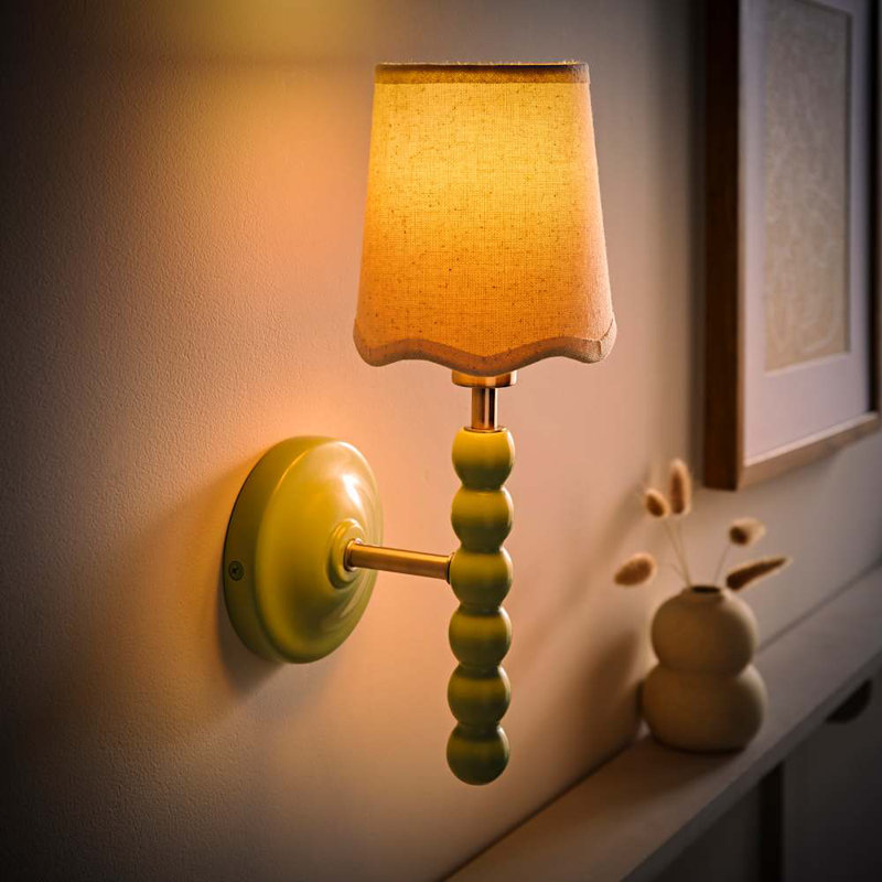 Alderic Manufactured Wood Armed Sconce, Green, No, Cream