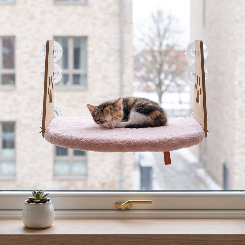 Plush Window-Mounted Suction Cup Cat Perch Bed