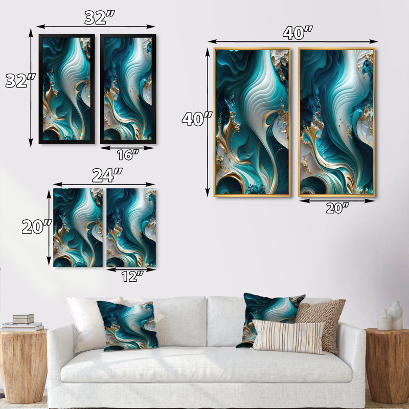 Géode abstraite turquoise II - ensemble d'art mural abstrait en marbre 2 pièces, H 40 po x l 40 po, Toile tendue
