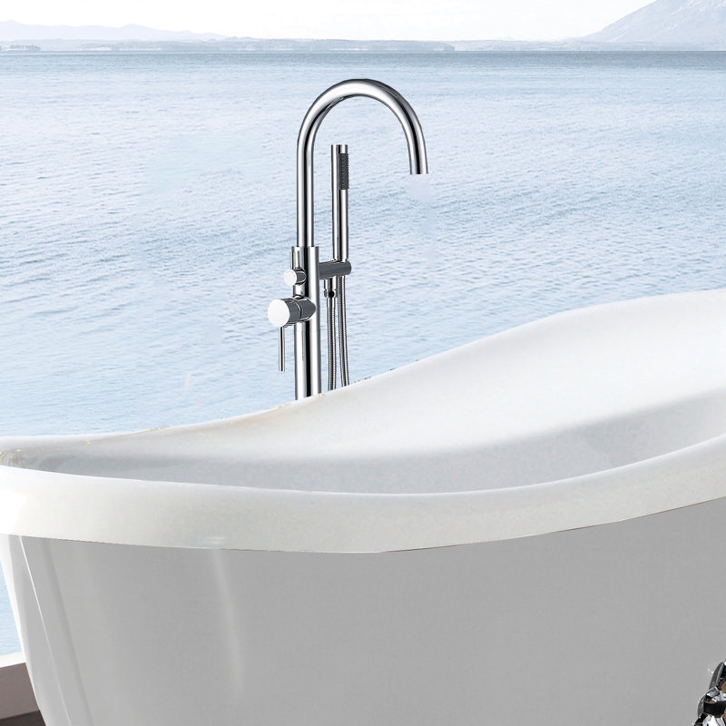 Robinet de baignoire autoportant moderne avec douche à main - métal, profondeur 45 po, largeur 6,5 po, hauteur, 9 lb