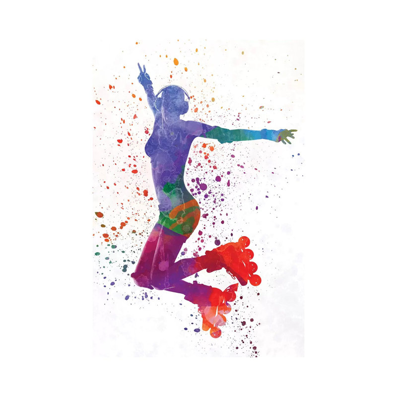 Woman in Roller Skates 05 in Watercolour 1 Piece Wrapped Canvas Wall Art, 101.6 cm H x 66.04 cm W