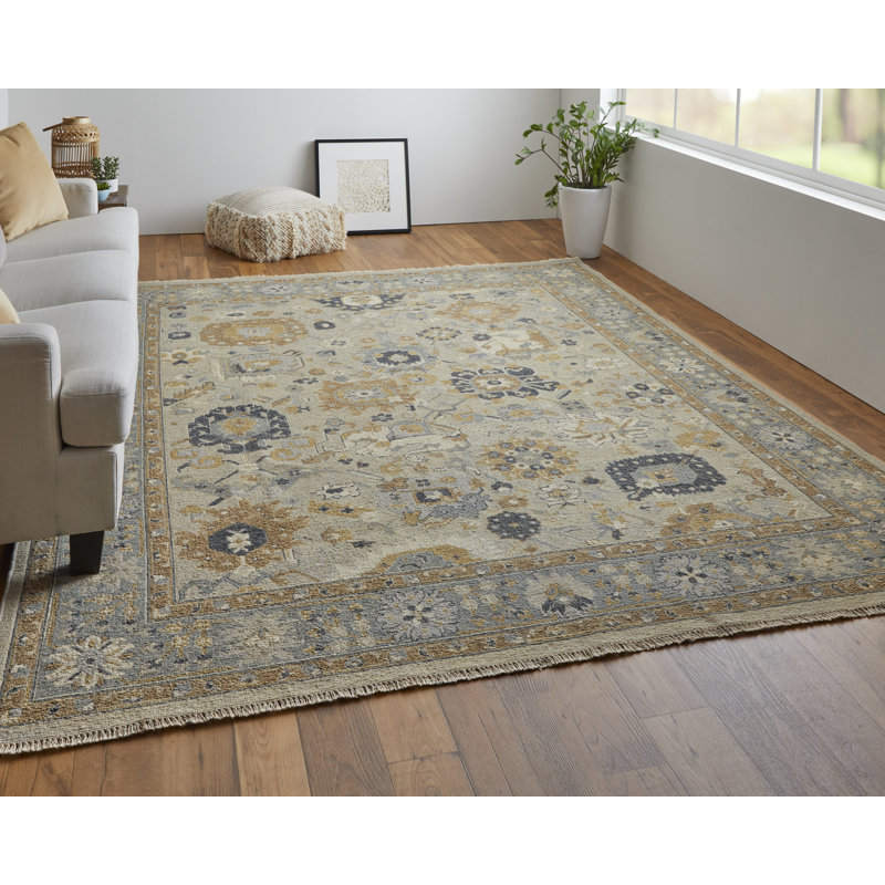 Corbitt Wool Oriental Area Rug in Blue, Rectangle 8'6" x 11'6"