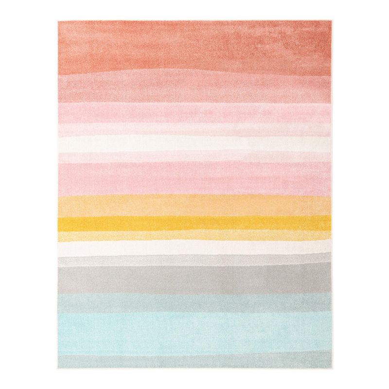 Striped Machine Woven Polypropylene Plastic Rug, Rectangle 7'10" x 10'