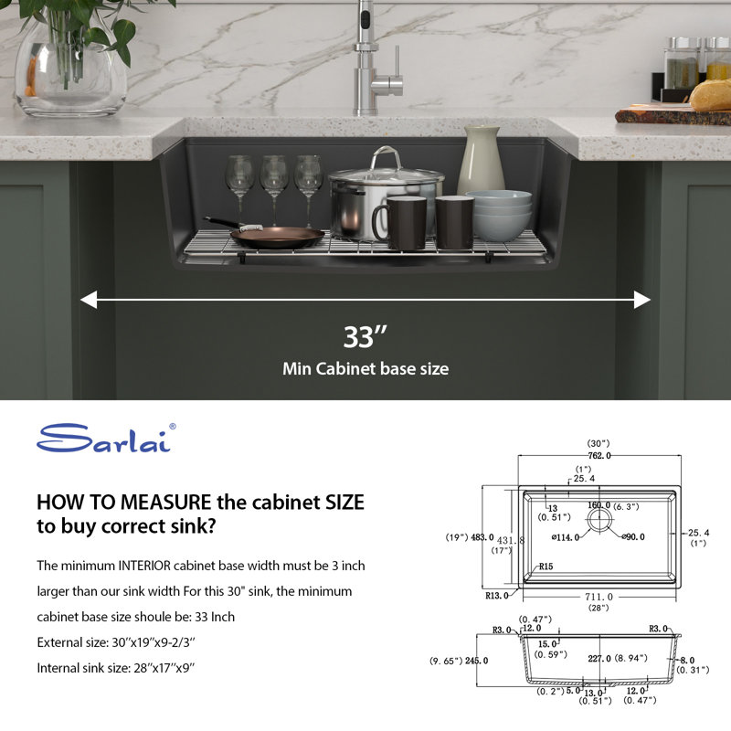 30'' L x 19" W Granite Composite Undermount Kitchen Sink Single Bowl Quartz Workstation Sink with Accessories, Black
