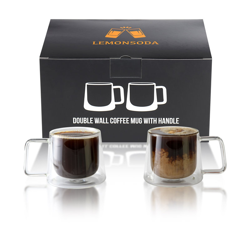 Tasse à café en verre à double paroi avec poignée 8,5 oz, 2