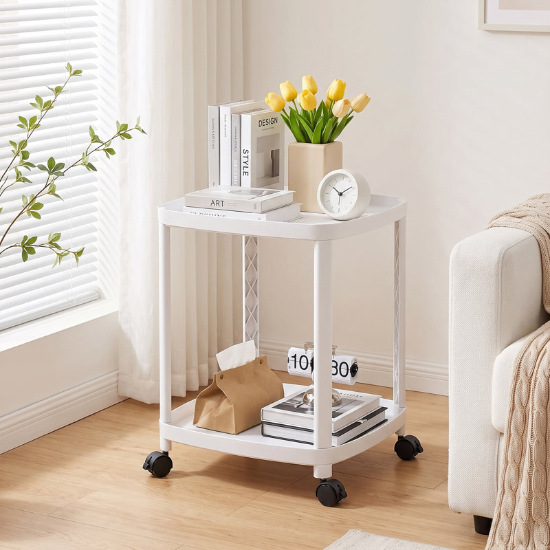 Table d'appoint roulante à 2 niveaux avec roulettes, petite table de bout en plastique avec tablettes de rangement, table à collation mobile pour le salon, la chambre à coucher et les petits espaces, options multicolores disponibles
