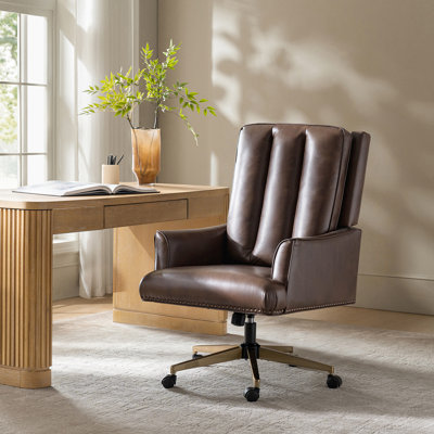 Chaise de bureau moderne inclinable en cuir véritable l 33 po Mariana