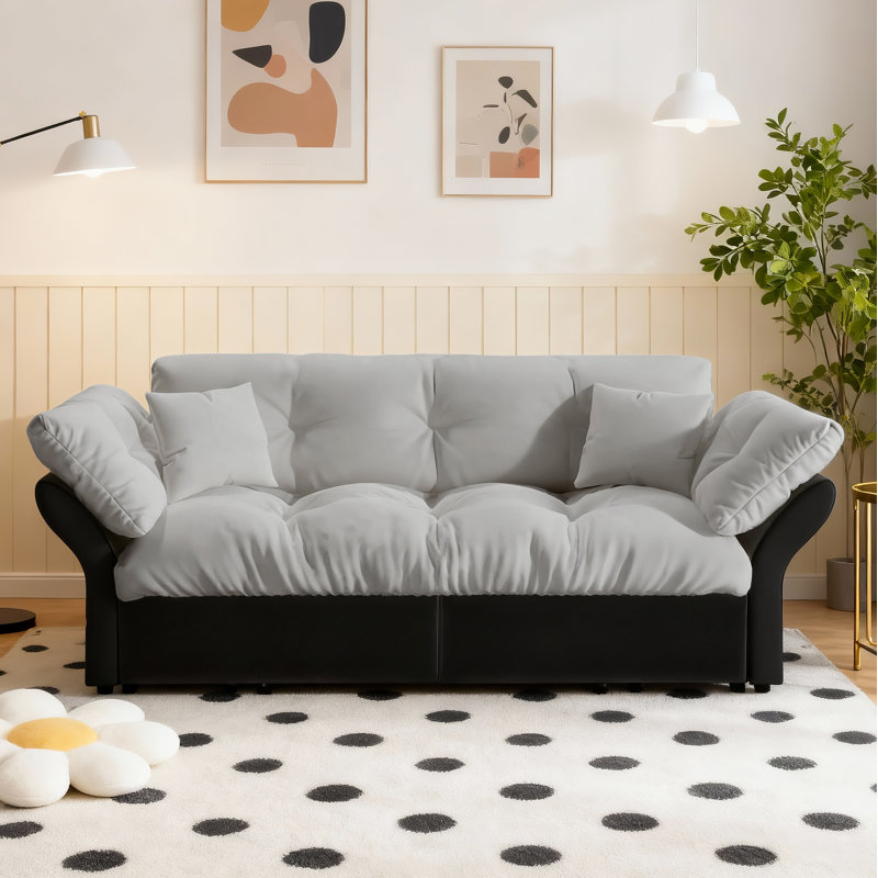Canapé-lit convertible 3-en-1 Burwell, Velours gris velours