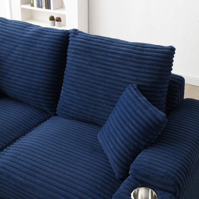 Causeuse avec repose-pieds, canapé modulaire en tissu Corduroy, Bleu