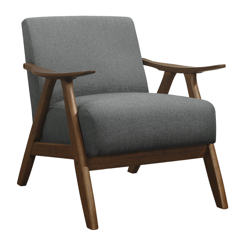 Chaise d'appoint avec tissu texturé: gris, bois de finition noyer, coussins de siège: tissu gris, coussins fixés solidement