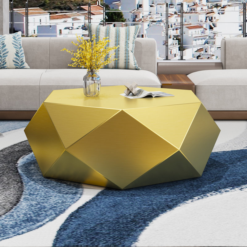 Jaelithe Mordern Diamond-Shaped Coffee Table, Stylish Center Table, Chic Diamond Coffee Table, Fully Assembled, Gold