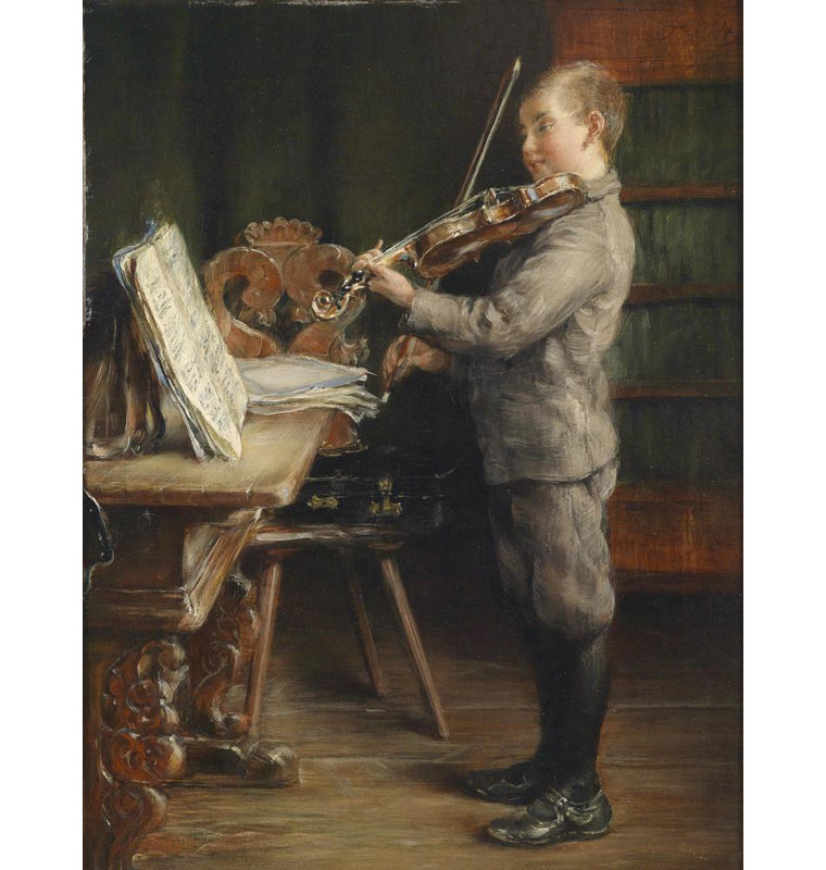 «Boy jouant du violon» par Otto Piltz - Art mural sur toile tendue avec châssis, H 24 po x l 17 po
