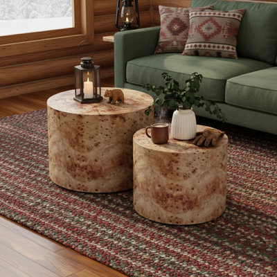 Nesting  Table Set Of 2, Modern Round Coffee Table, En Circle Accent Tables For Small Spaces Living Room Bedroom Balcony Office Drum Side Table,  Burl
