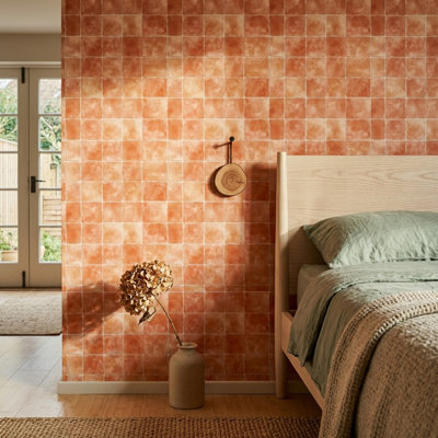 Papier peint carreaux de céramique terre cuite orange