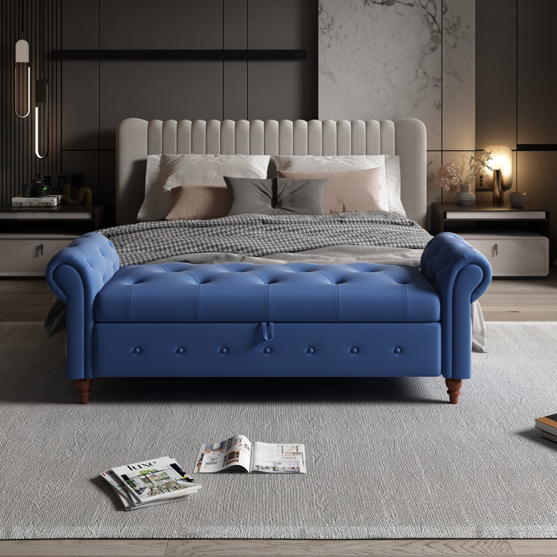 Banc avec siège capitonné et accoudoirs, Navy Blue