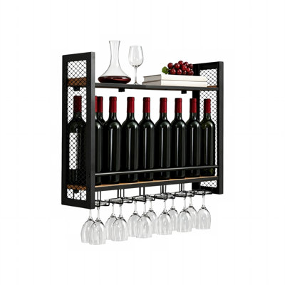 Industrial Metal Wine Bottle Storage Shelf Black Home Bar