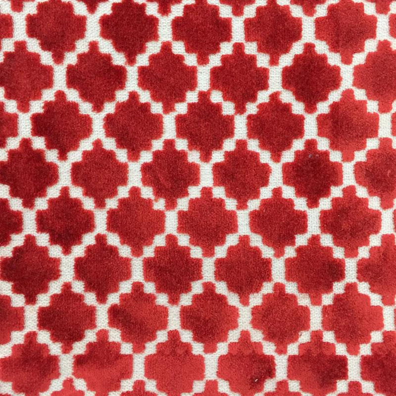 Central Fabric | Geometric Chenille Cut Velvet Fabric | Drapery & Curtain Fabric and Upholstery Fabric, Red