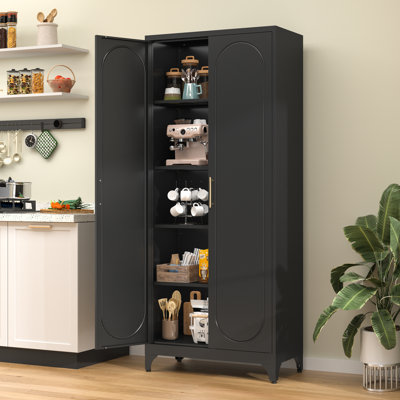 Black Kitchen Pantry Cabinet, 74.8" Tall Storage Cabinet with Doors and Adjustable Shelves, kitchen food pantry for Living Room, Bedroom And Dining Room, 15.7"D x 31.7"W x 74.9"H 