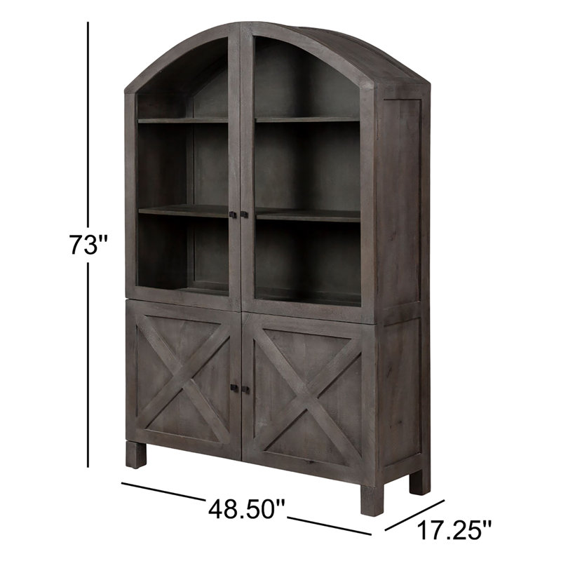 Liam Solid Wood Curio Cabinet, Gray