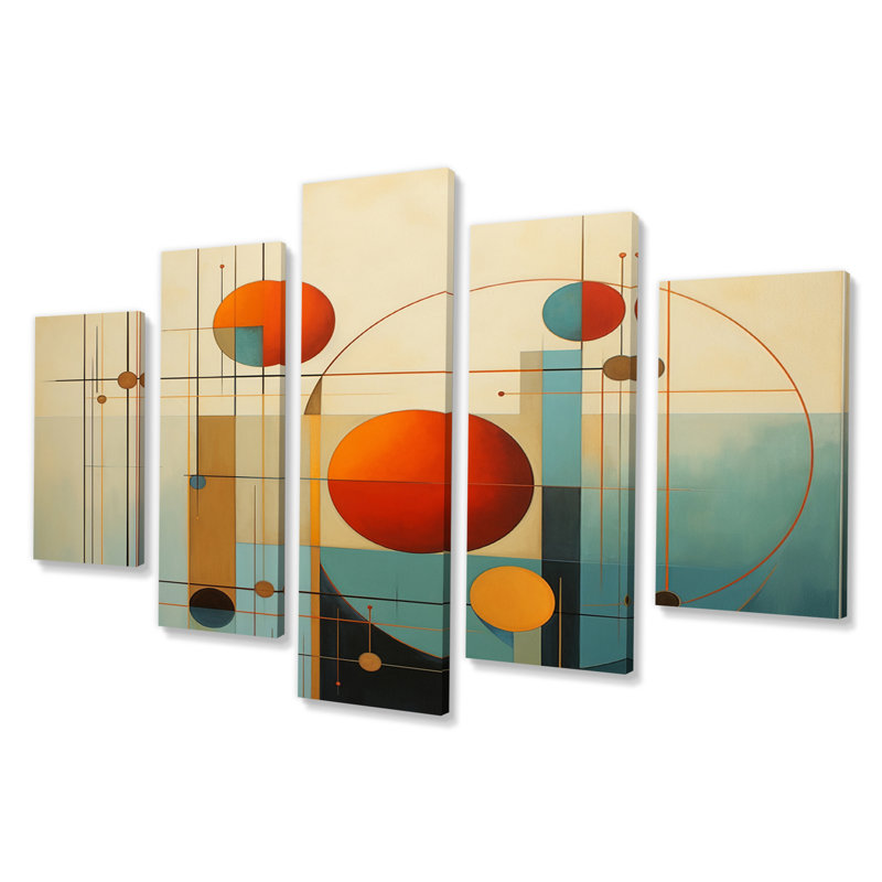 «Serendipity Abstract Mid-Century Geometrics VI - Modern Midcentury Wall Art Print», 5 panneaux