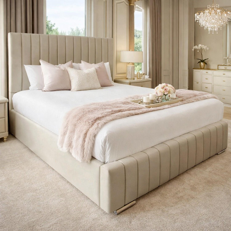 Upholstered Bed, Double (4'6), Coffee